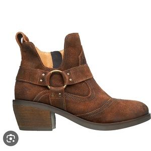 Taos Howdy Chocolate Rugged Bootie Harness Strap Suede Leather Block Heel EU 38